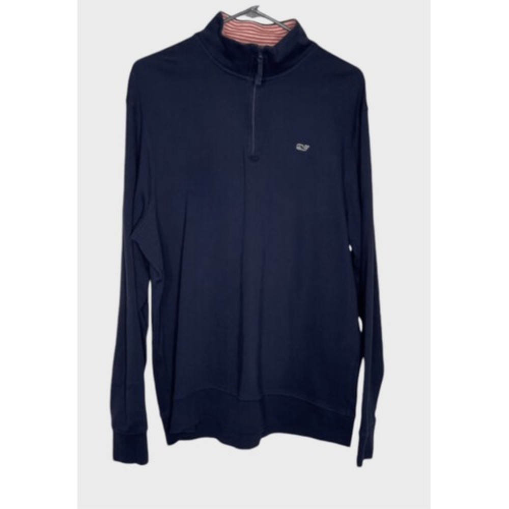 Vineyard Vines Sweatshirt Men's Size L Navy Blue Pima Cotton 1/3 Zip Up MockNeck